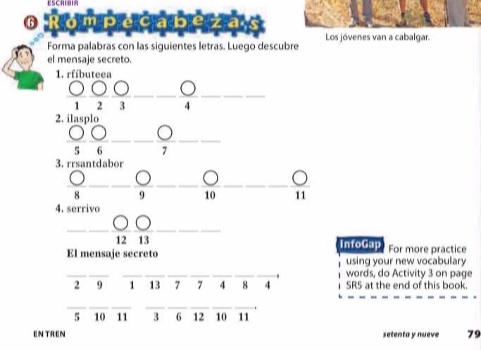 escribir 6 rompecabezas forma palabras con las siguientes letras. luego…