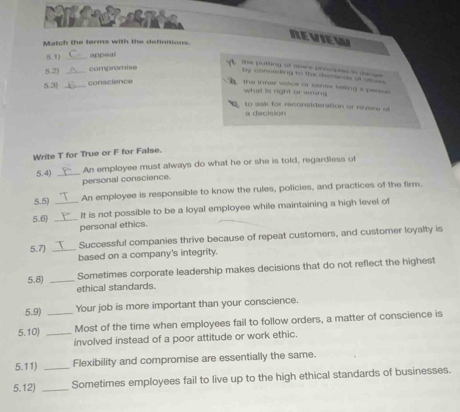 match the terms with the definitions. 5.1) ___ appeal 5.2) ___ compromi…