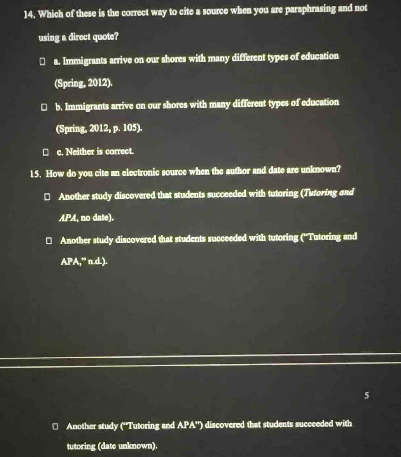 14. which of these is the correct way to cite a source when you are par…