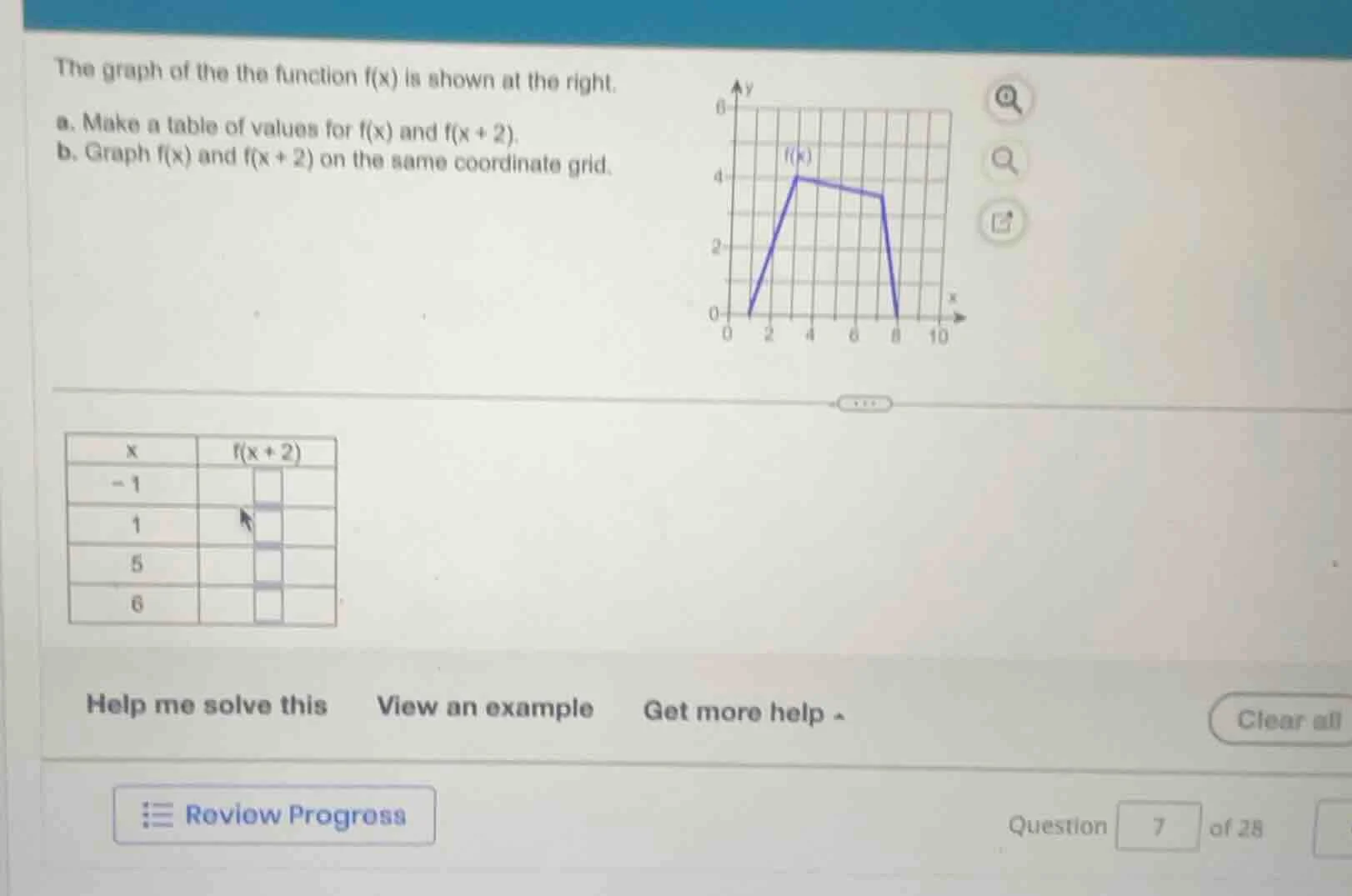 the graph of the the function f(x) is shown at the right. a. make a tab…