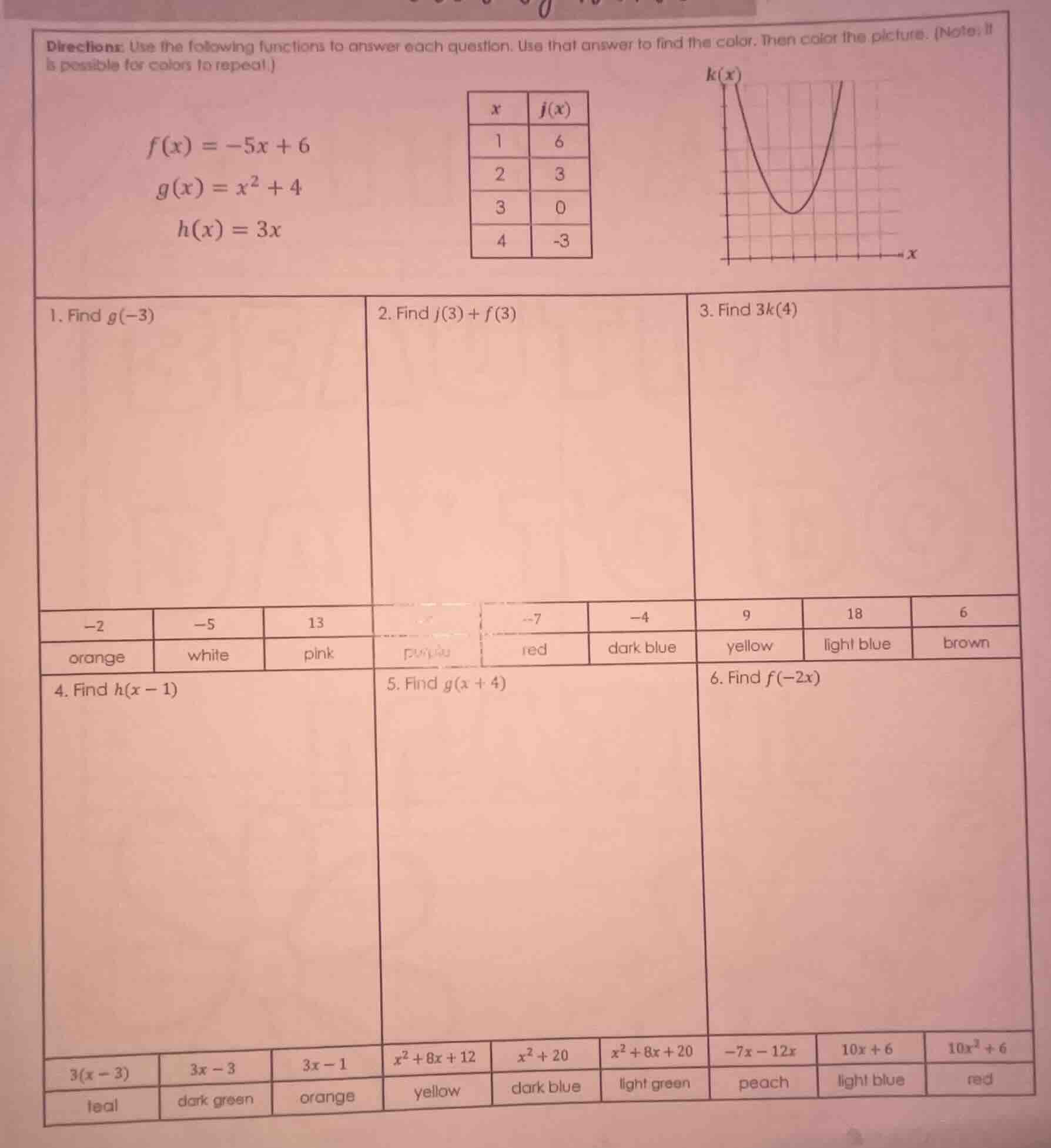 directions: use the following functions to answer each question. use th…