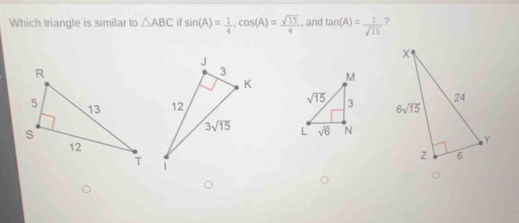 which triangle is similar to $\\triangle abc$ if $\\sin(a) = \\frac{1}{…