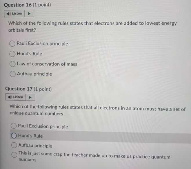 question 16 (1 point) listen which of the following rules states that e…
