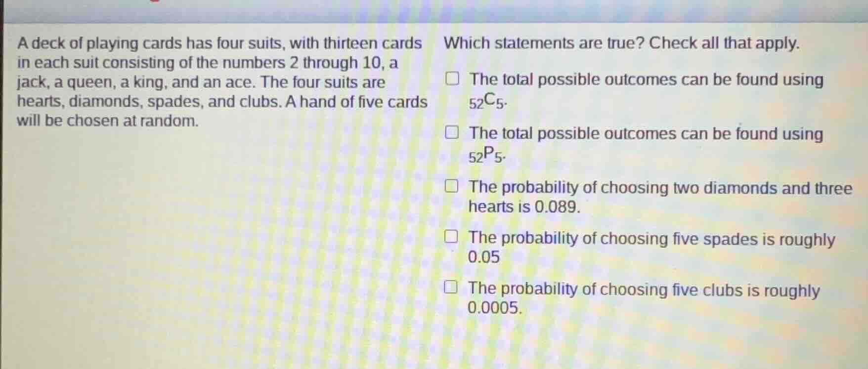 a deck of playing cards has four suits, with thirteen cards in each sui…