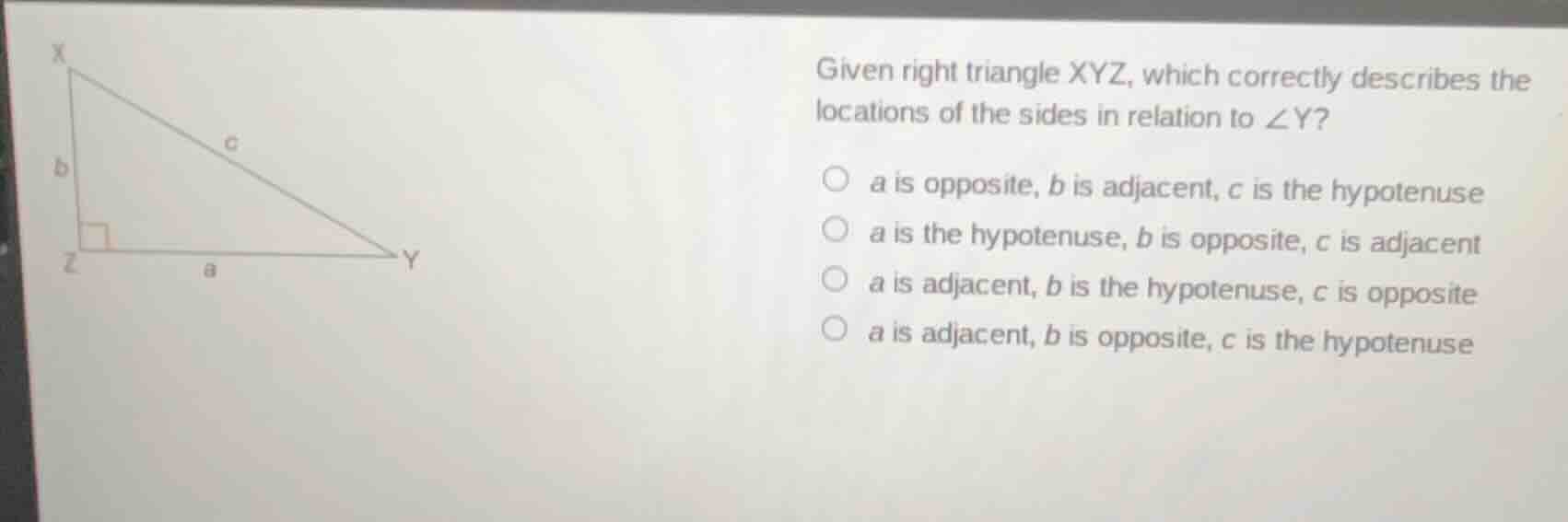 given right triangle xyz, which correctly describes the locations of th…