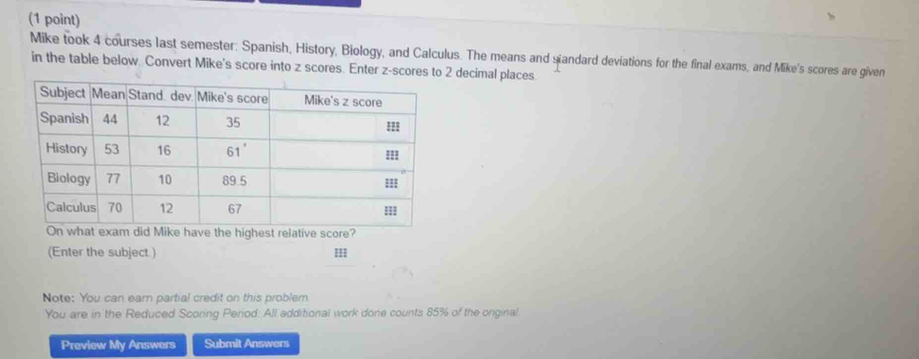 (1 point) mike took 4 courses last semester: spanish, history, biology,…