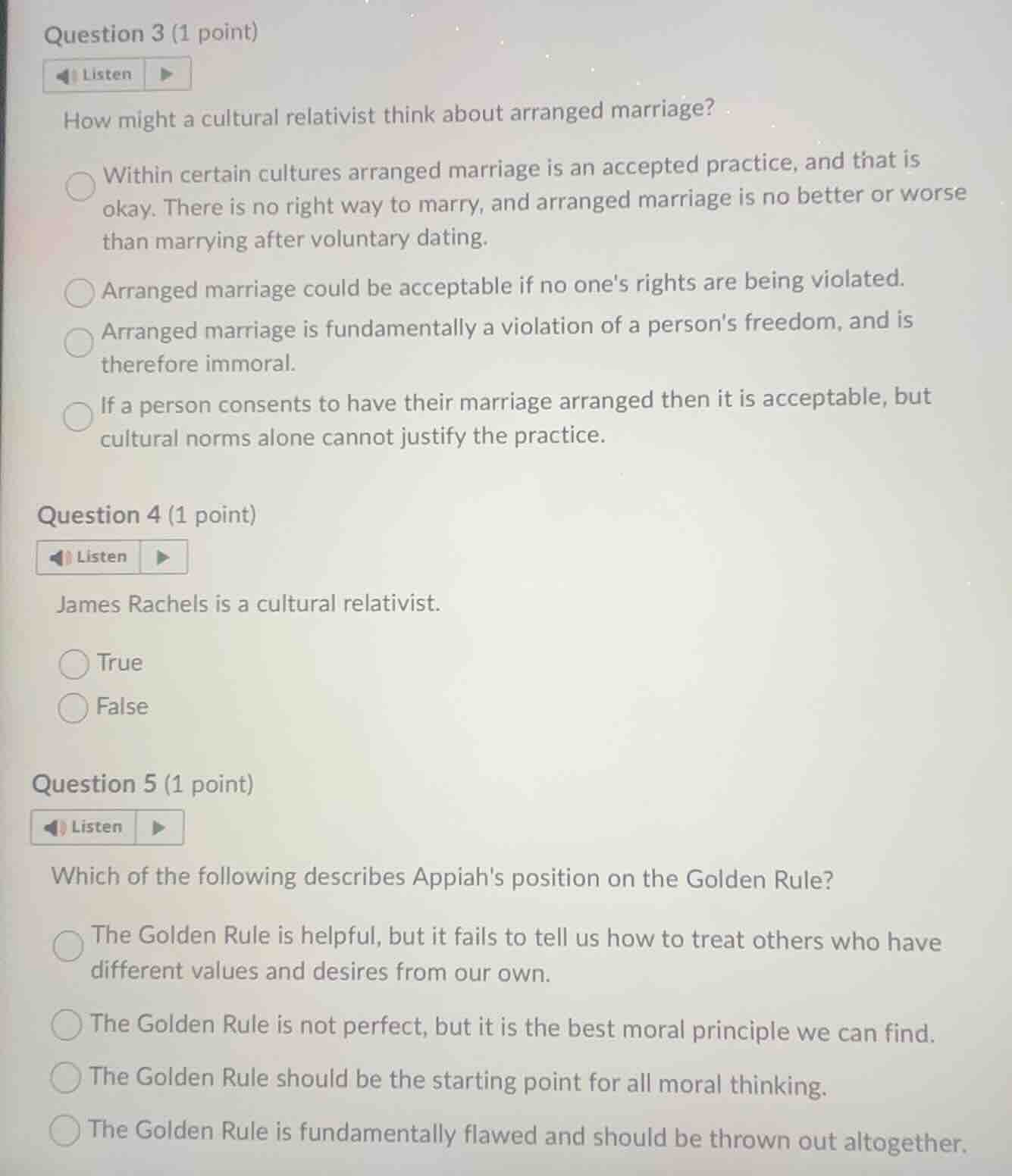 question 3 (1 point) listen how might a cultural relativist think about…