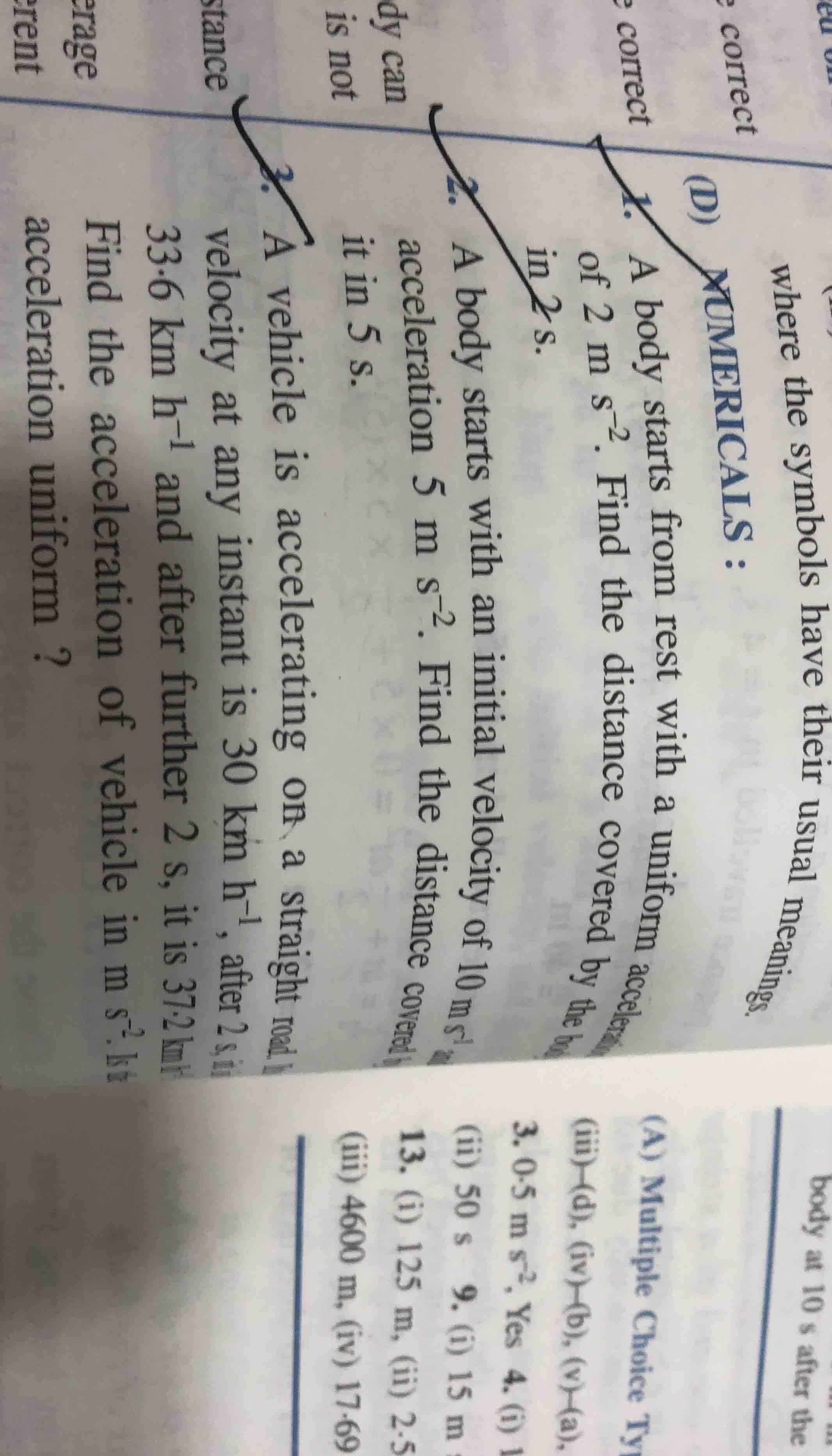 numericals : 1. a body starts from rest with a uniform acceleration of …