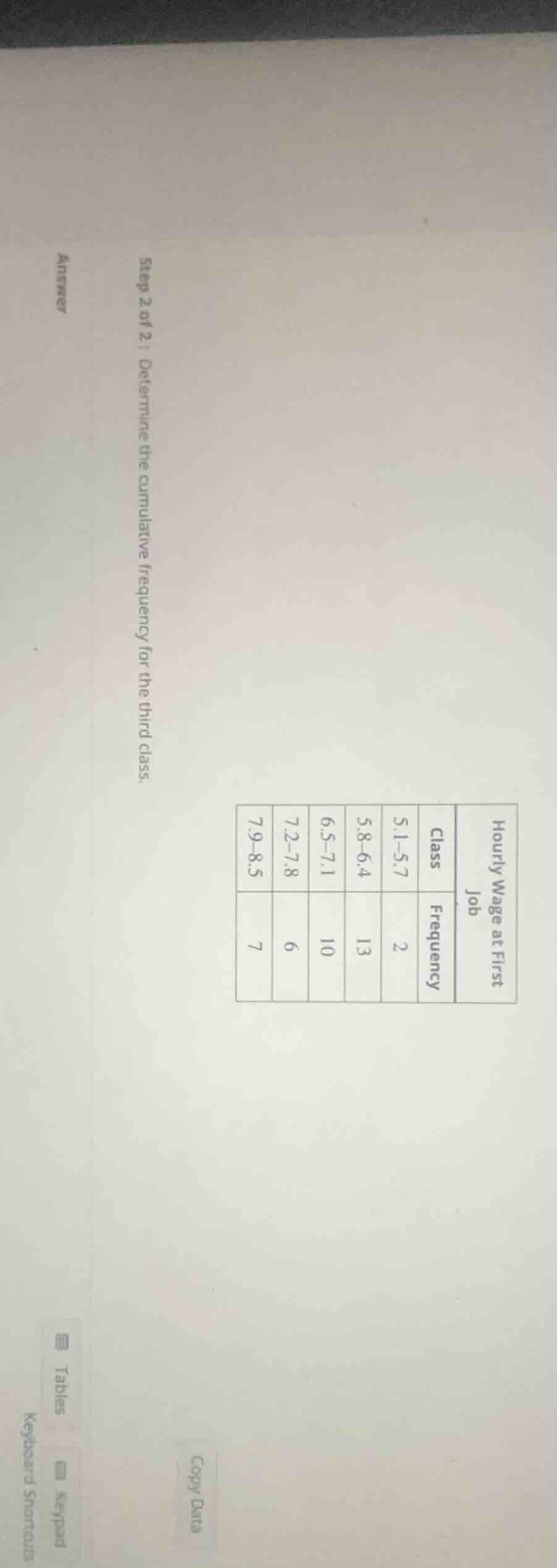 step 2 of 2: determine the cumulative frequency for the third class. ho…