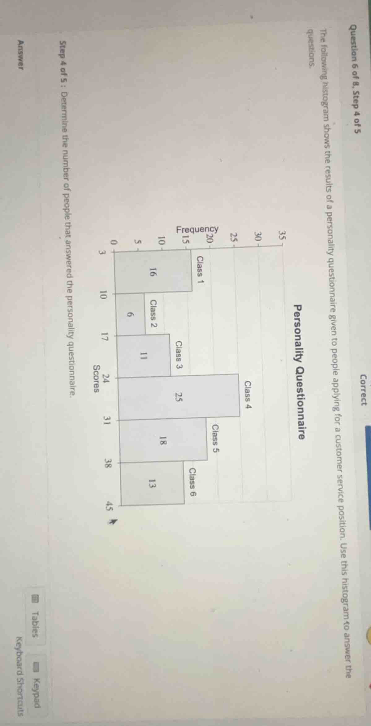 question 6 of 8, step 4 of 5 the following histogram shows the results …