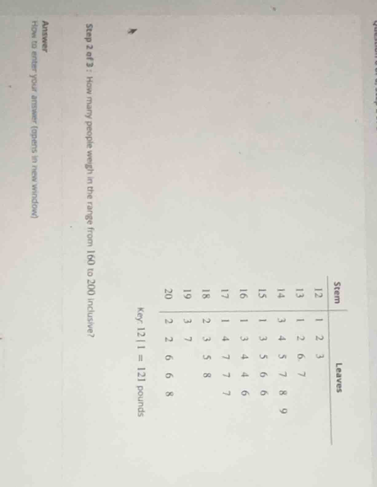 step 2 of 3 : how many people weigh in the range from 160 to 200 inclus…