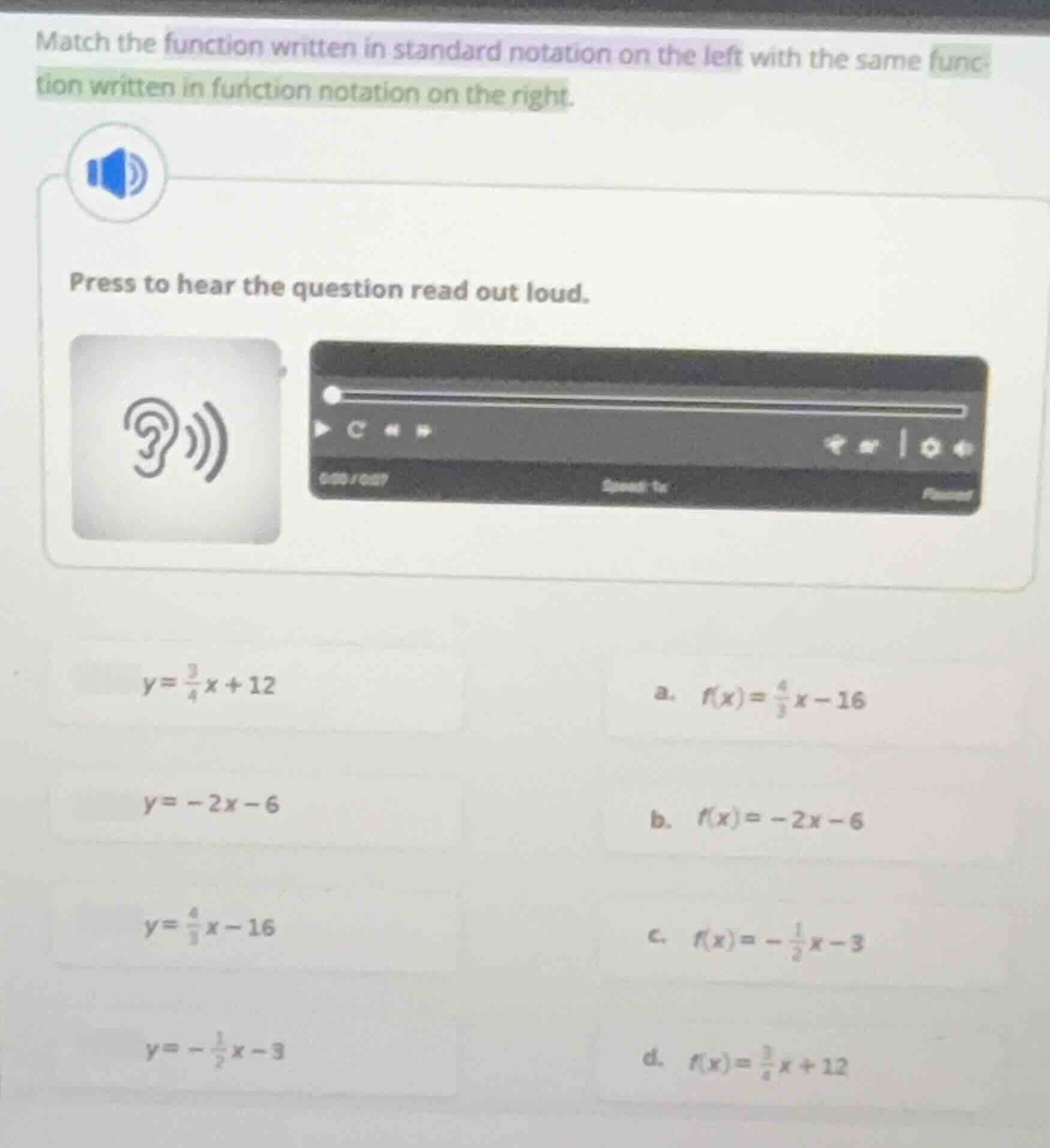 match the function written in standard notation on the left with the sa…