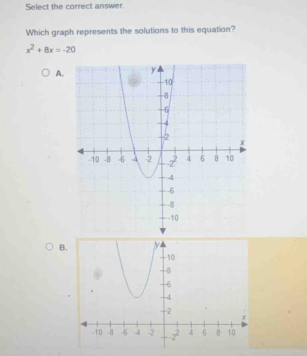 select the correct answer. which graph represents the solutions to this…