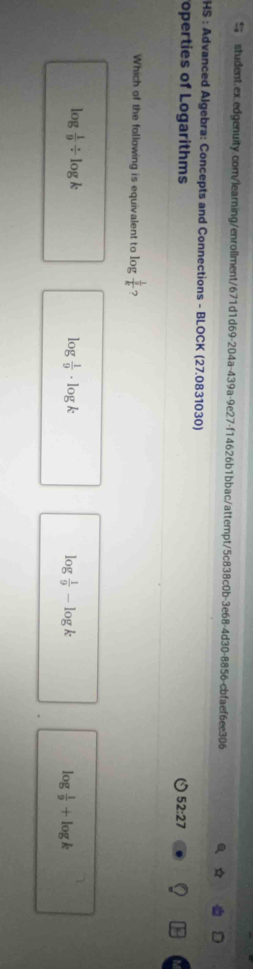 properties of logarithms which of the following is equivalent to \\(\\l…
