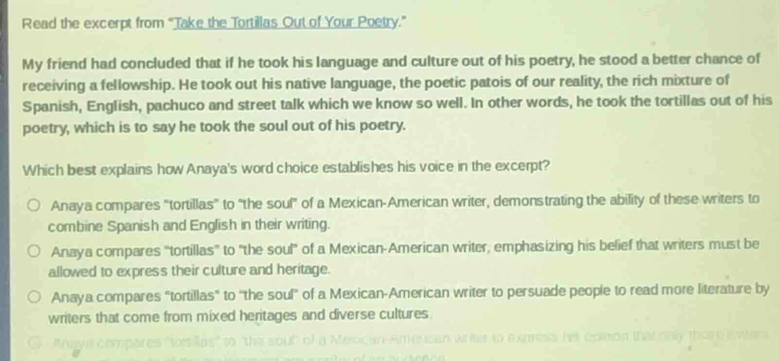 read the excerpt from \take the tortillas out of your poetry.\ my frien…