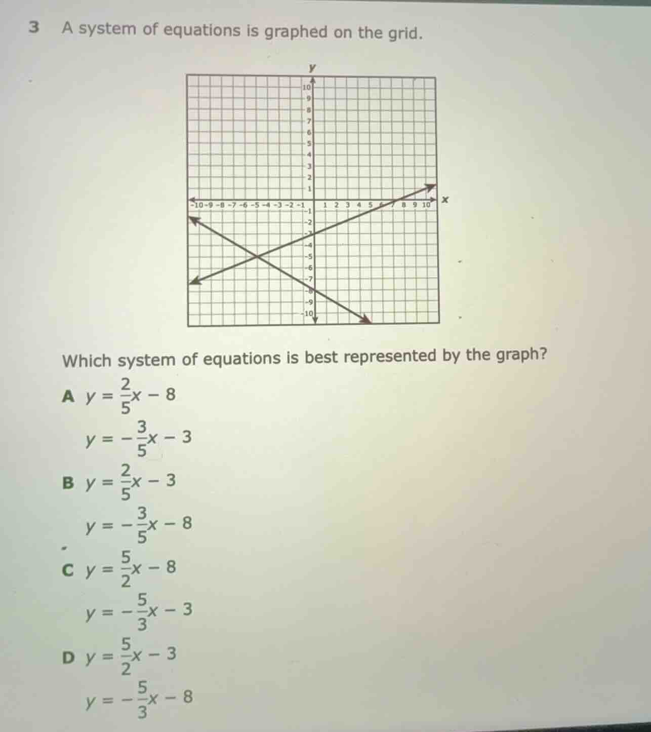 3 a system of equations is graphed on the grid. which system of equatio…