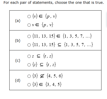 for each pair of statements, choose the one that is true. (a) - ${v} in…