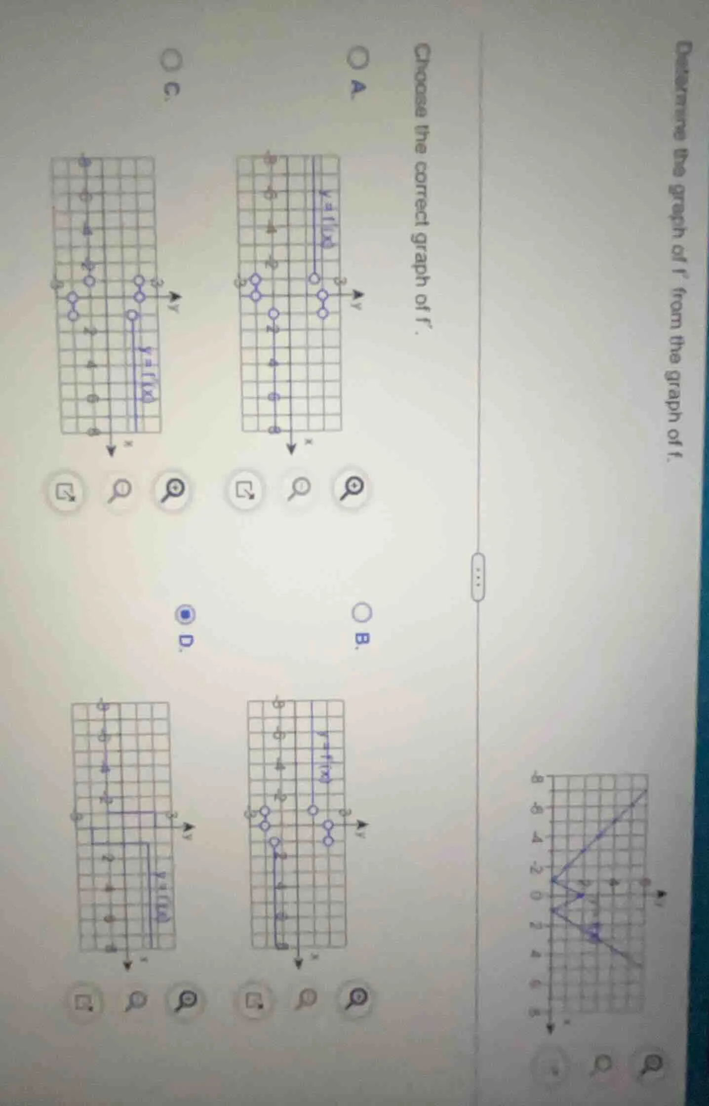 determine the graph of f from the graph of f. choose the correct graph …