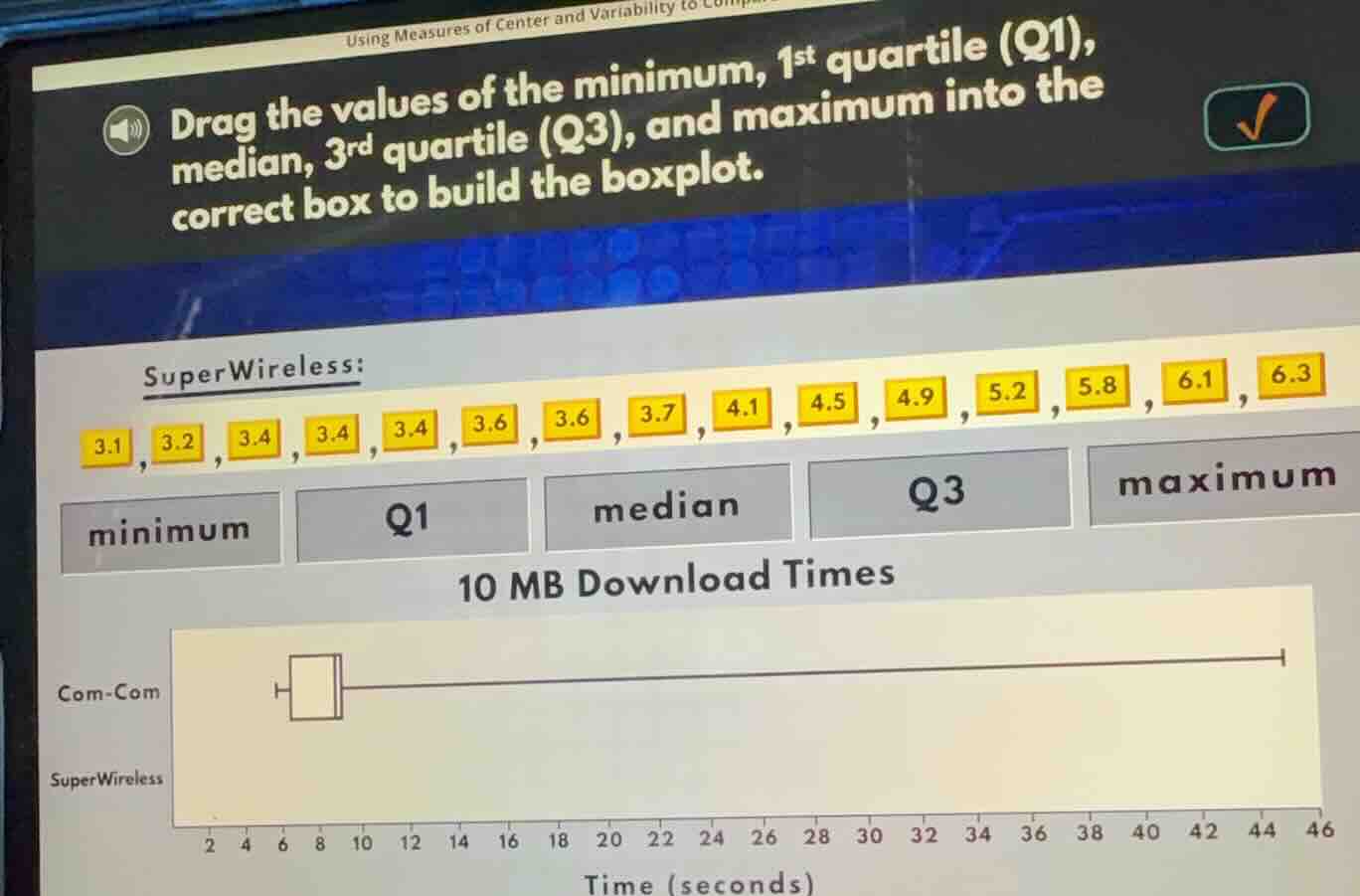 using measures of center and variability to drag the values of the mini…