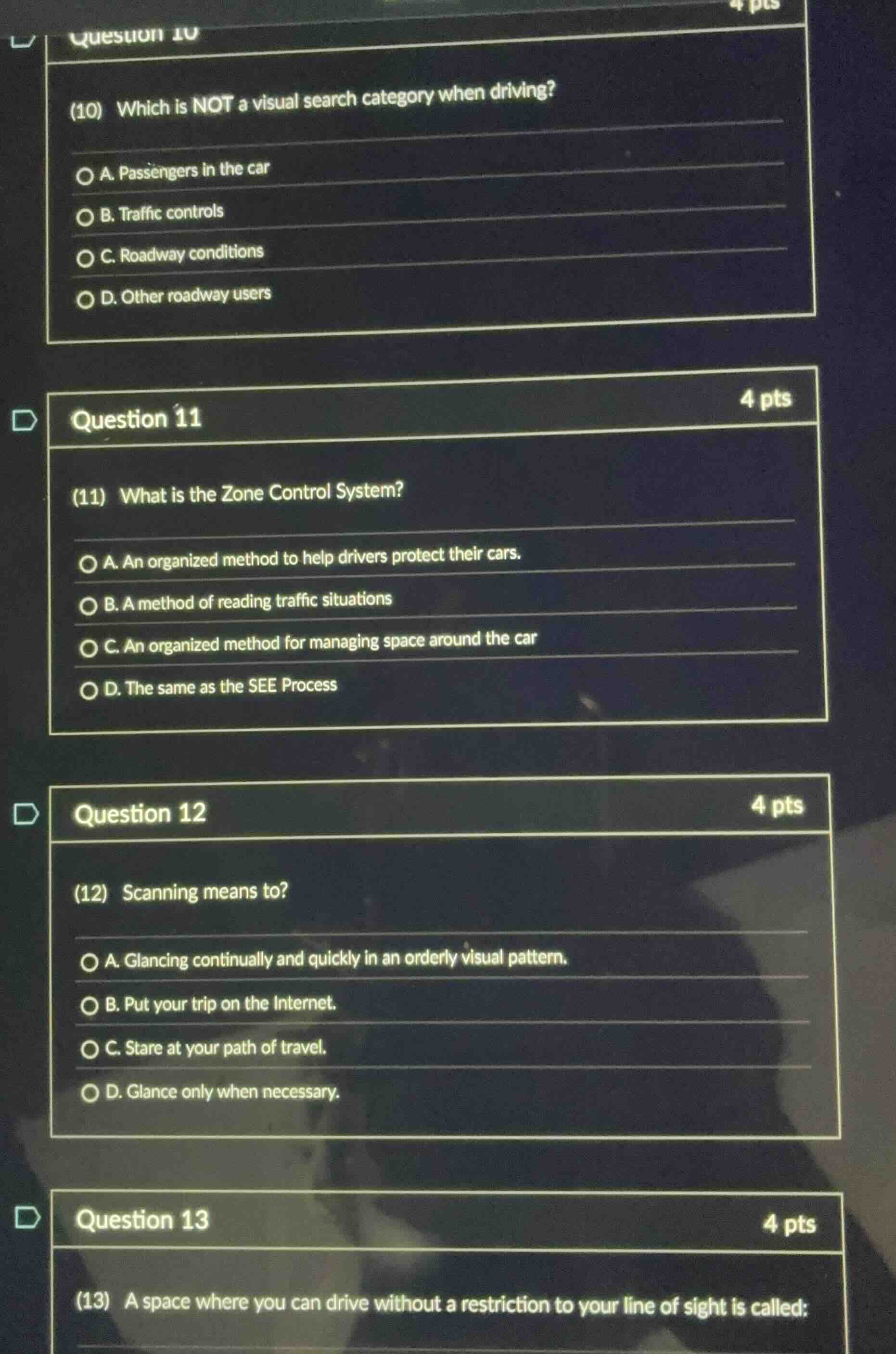 (10) which is not a visual search category when driving? a. passengers …
