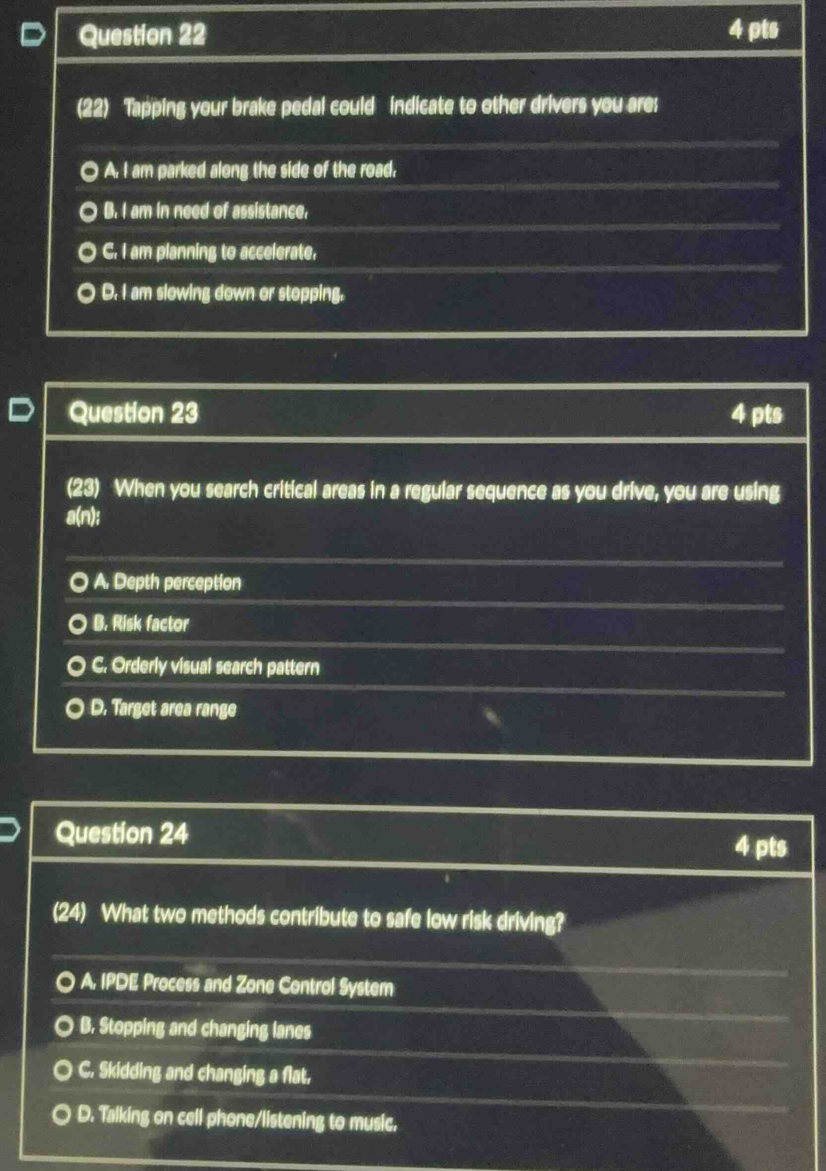 question 22 (22) tapping your brake pedal could indicate to other drive…