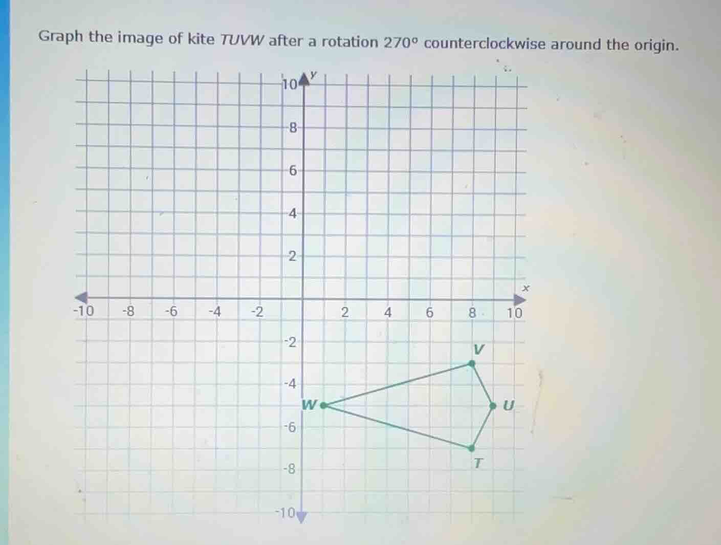 graph the image of kite tuvw after a rotation 270° counterclockwise aro…