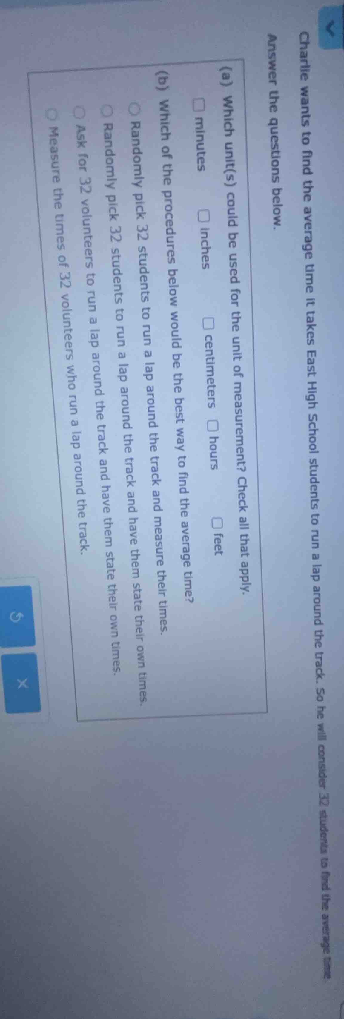 charlie wants to find the average time it takes east high school studen…