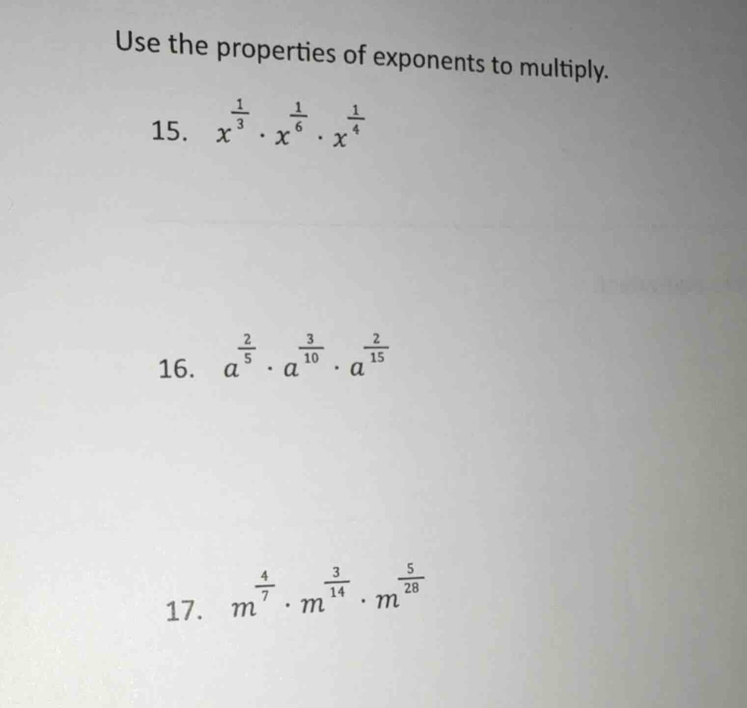 use the properties of exponents to multiply. 15. ( x^{\frac{1}{3}} cdot…