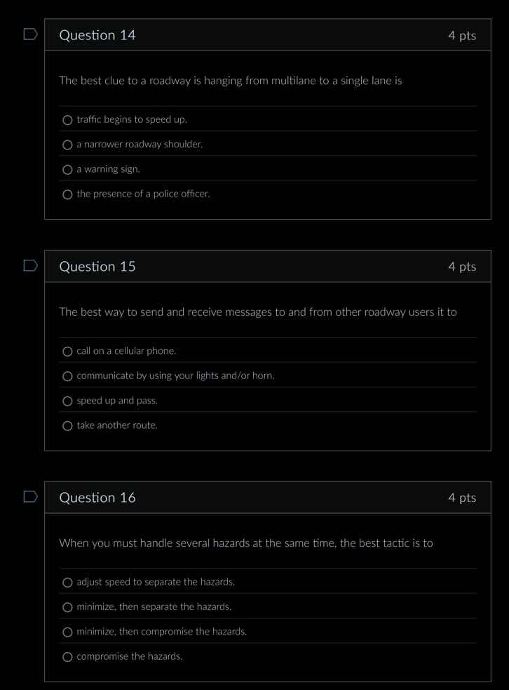 question 14 the best clue to a roadway is hanging from multilane to a s…