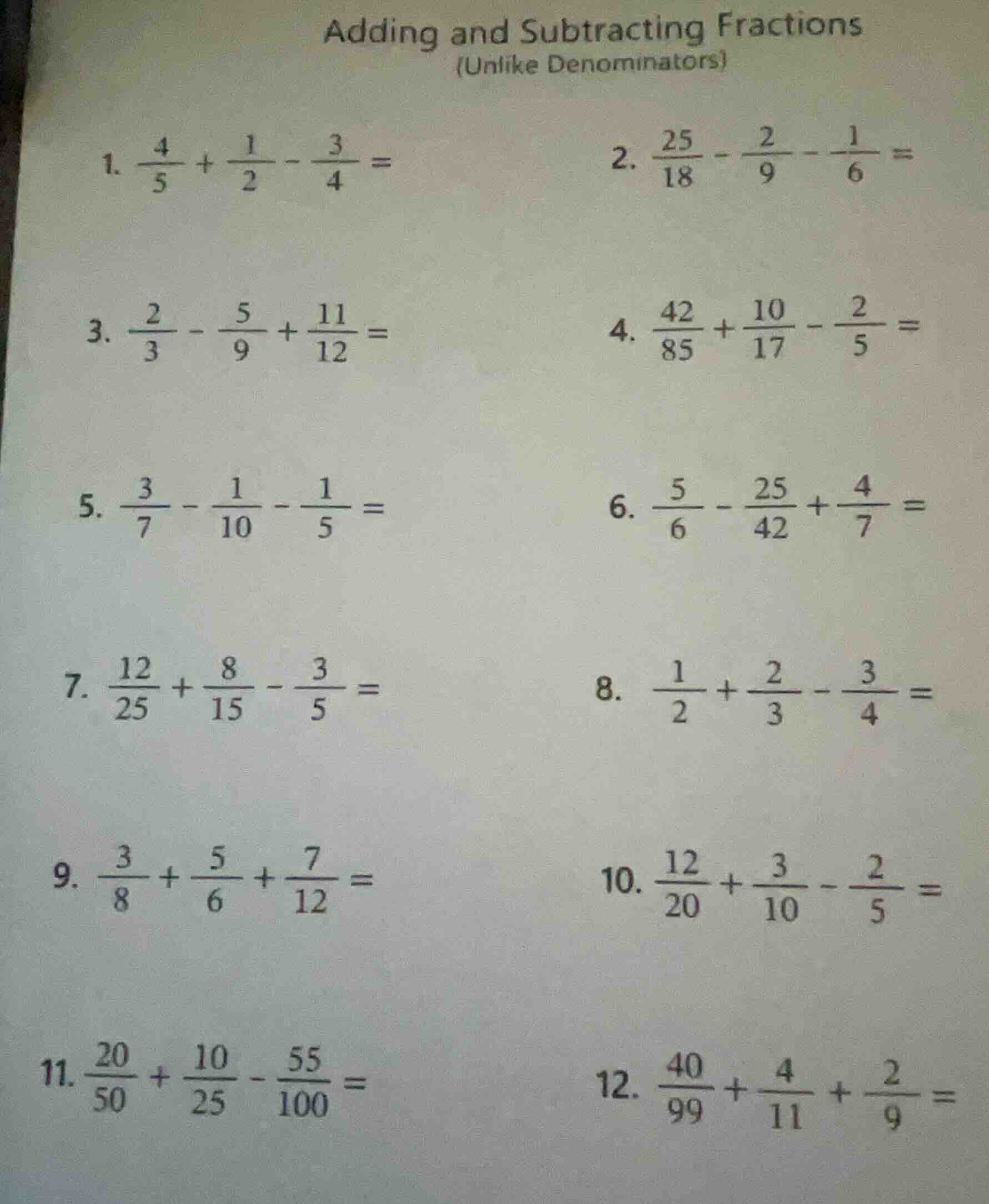 adding and subtracting fractions (unlike denominators) 1. \\(\\frac{4}{…