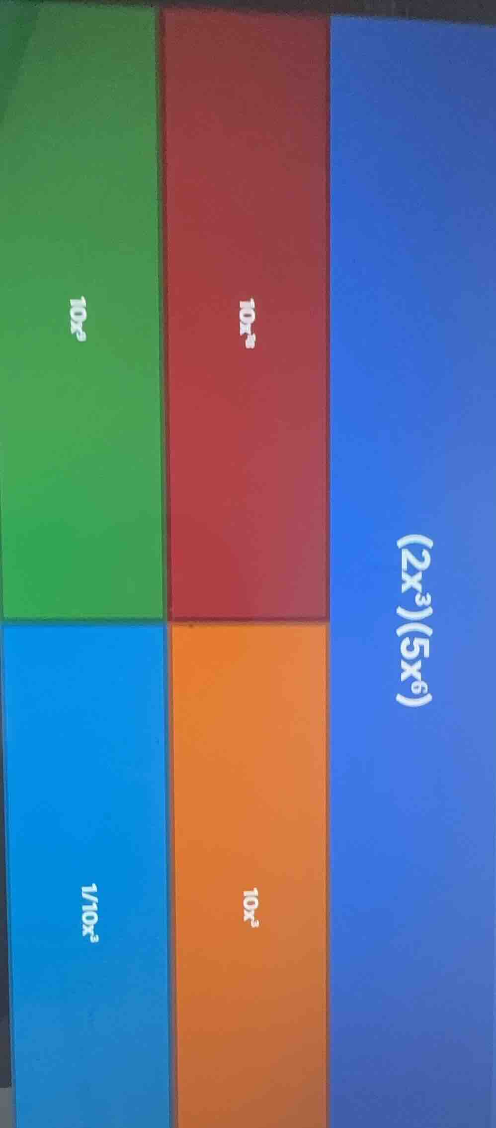 on the right side is the expression ((2x^{3})(5x^{6})), and on the left…