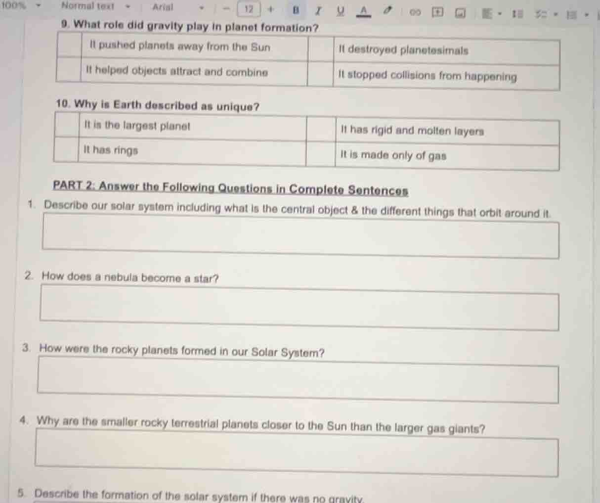 9. what role did gravity play in planet formation? it pushed planets aw…