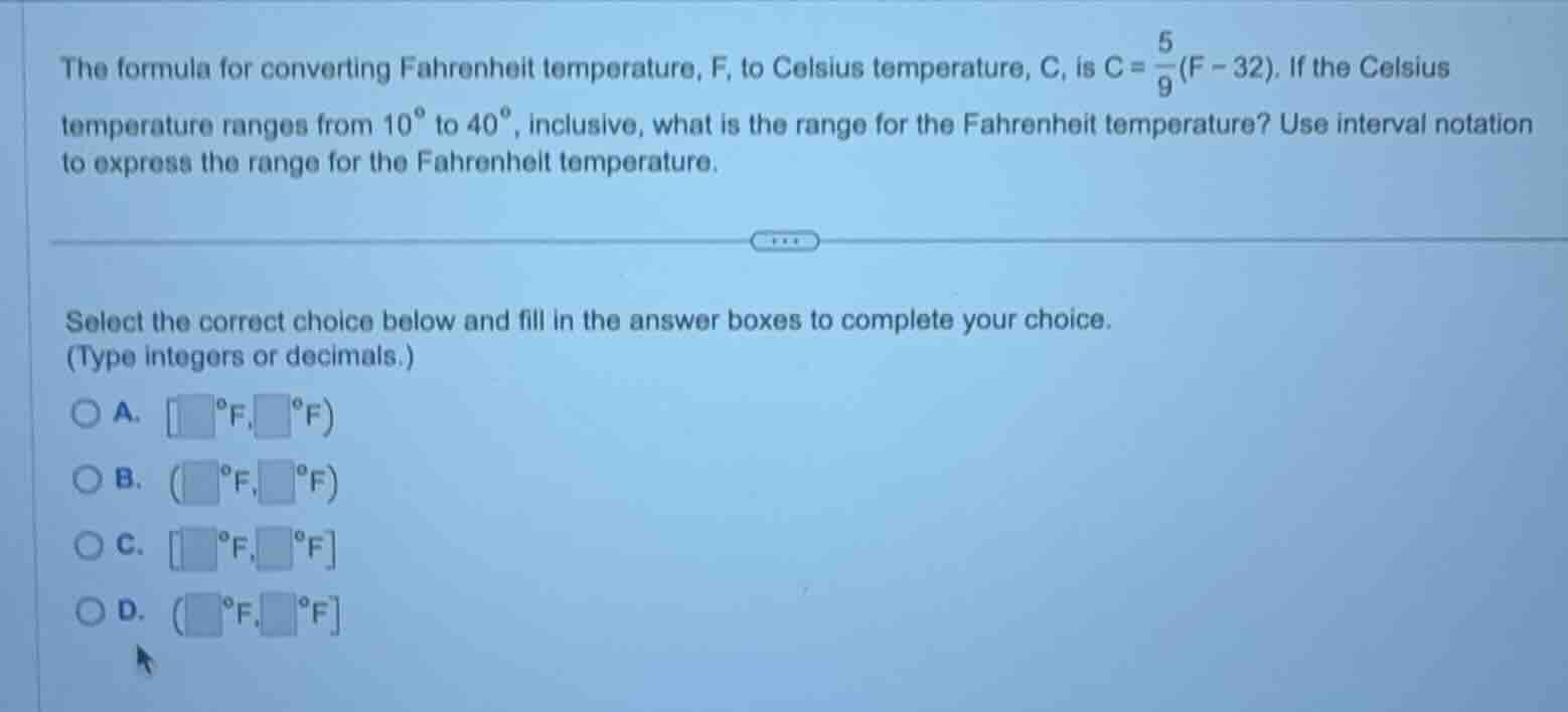the formula for converting fahrenheit temperature, f, to celsius temper…