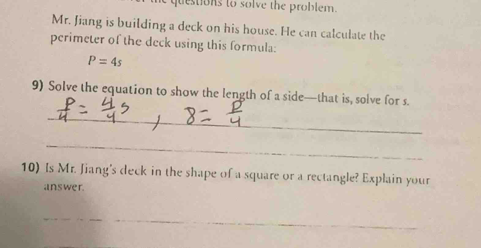 to solve the problem. mr. jiang is building a deck on his house. he can…