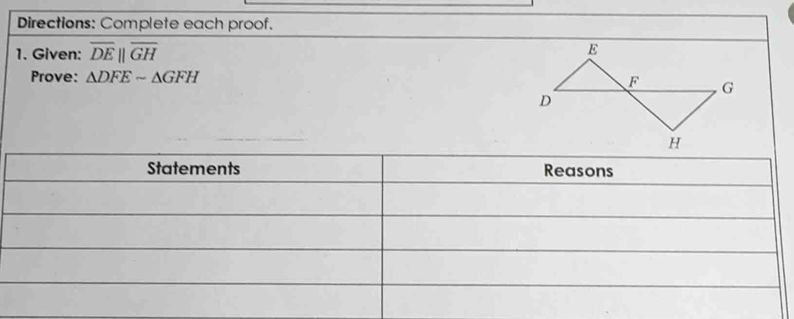directions: complete each proof. 1. given: $overline{de} \\parallel \\o…