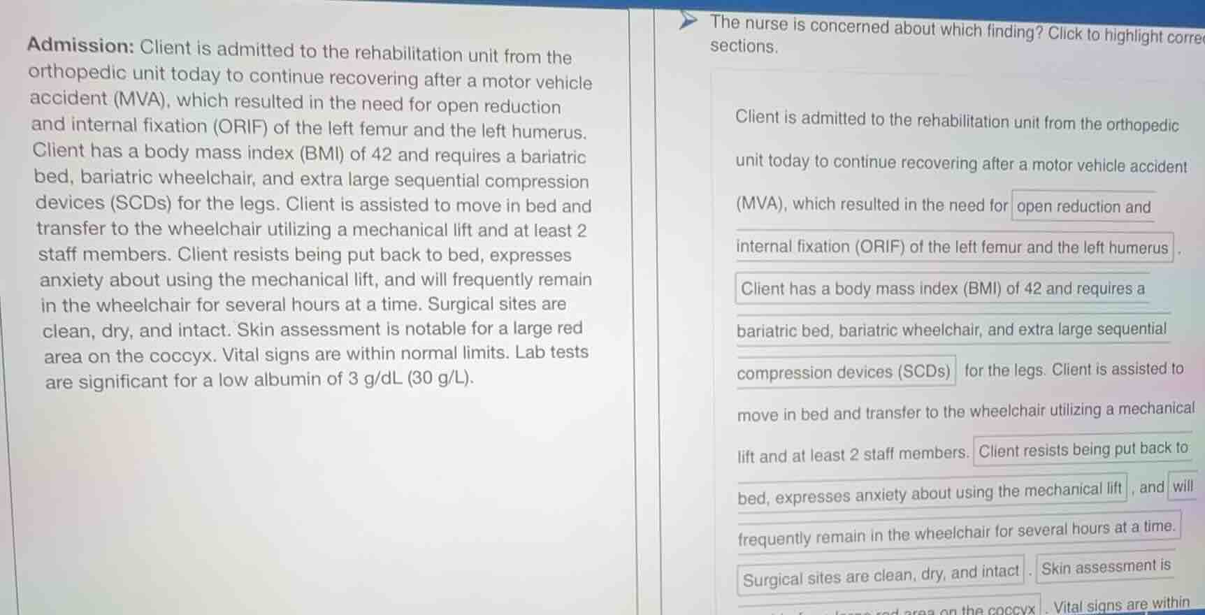 admission: client is admitted to the rehabilitation unit from the ortho…