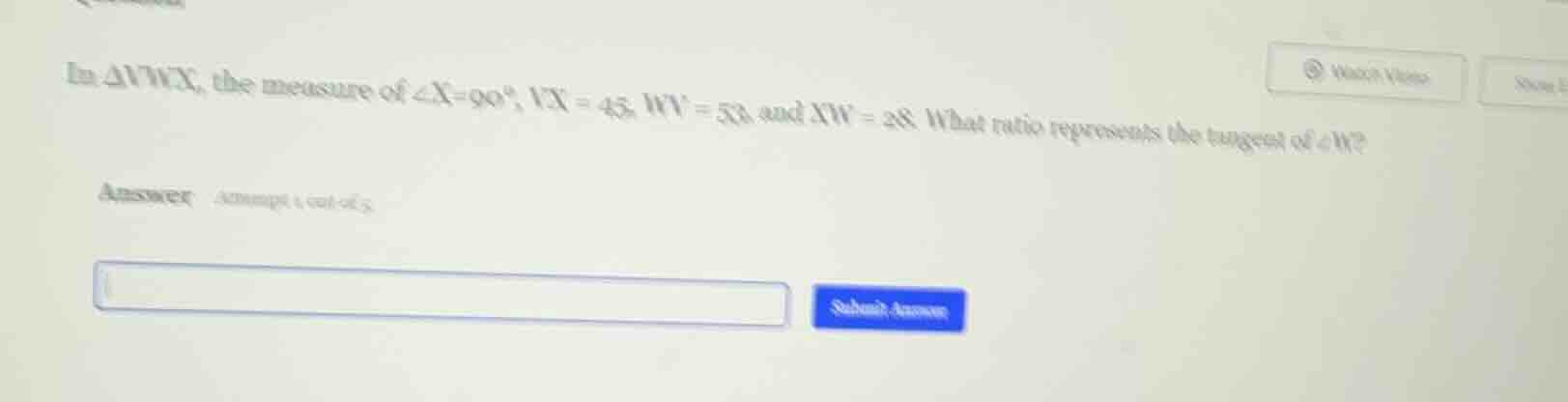 in $\\triangle vwx$, the measure of $\\angle x = 90^\\circ$, $vx = 45$,…