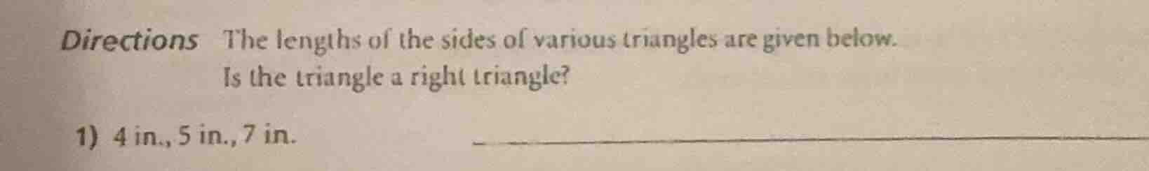 directions the lengths of the sides of various triangles are given belo…