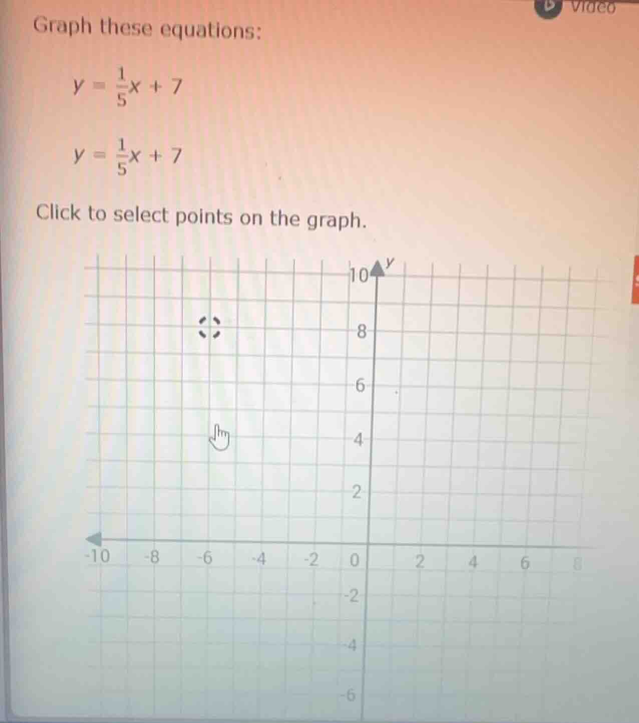 graph these equations: $y = \\frac{1}{5}x + 7$ $y = \\frac{1}{5}x + 7$ …