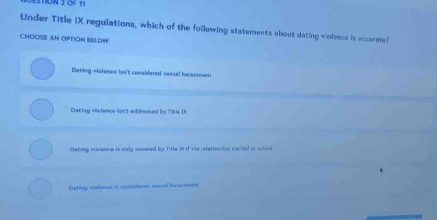 question 2 of 11 under title ix regulations, which of the following sta…