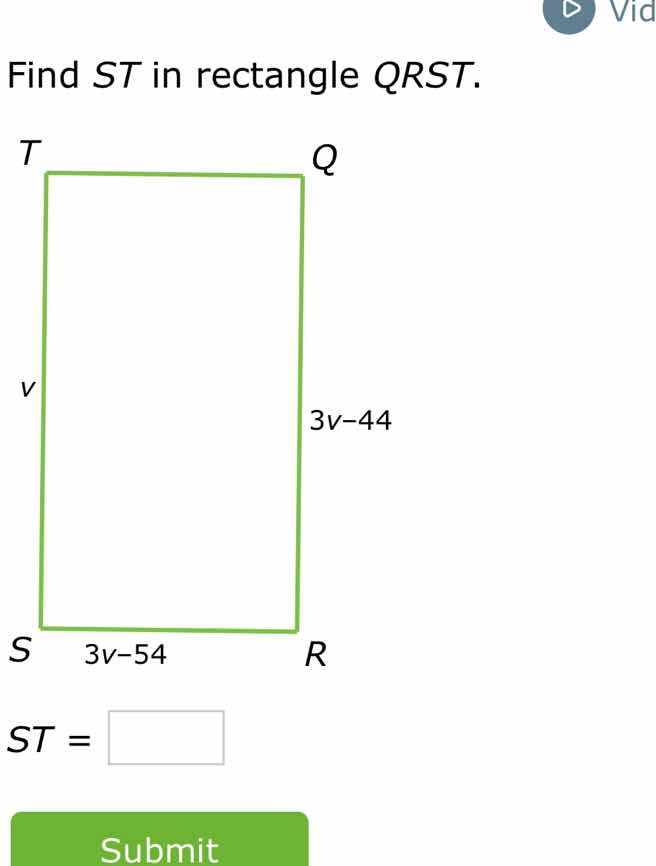 find st in rectangle qrst. st = submit