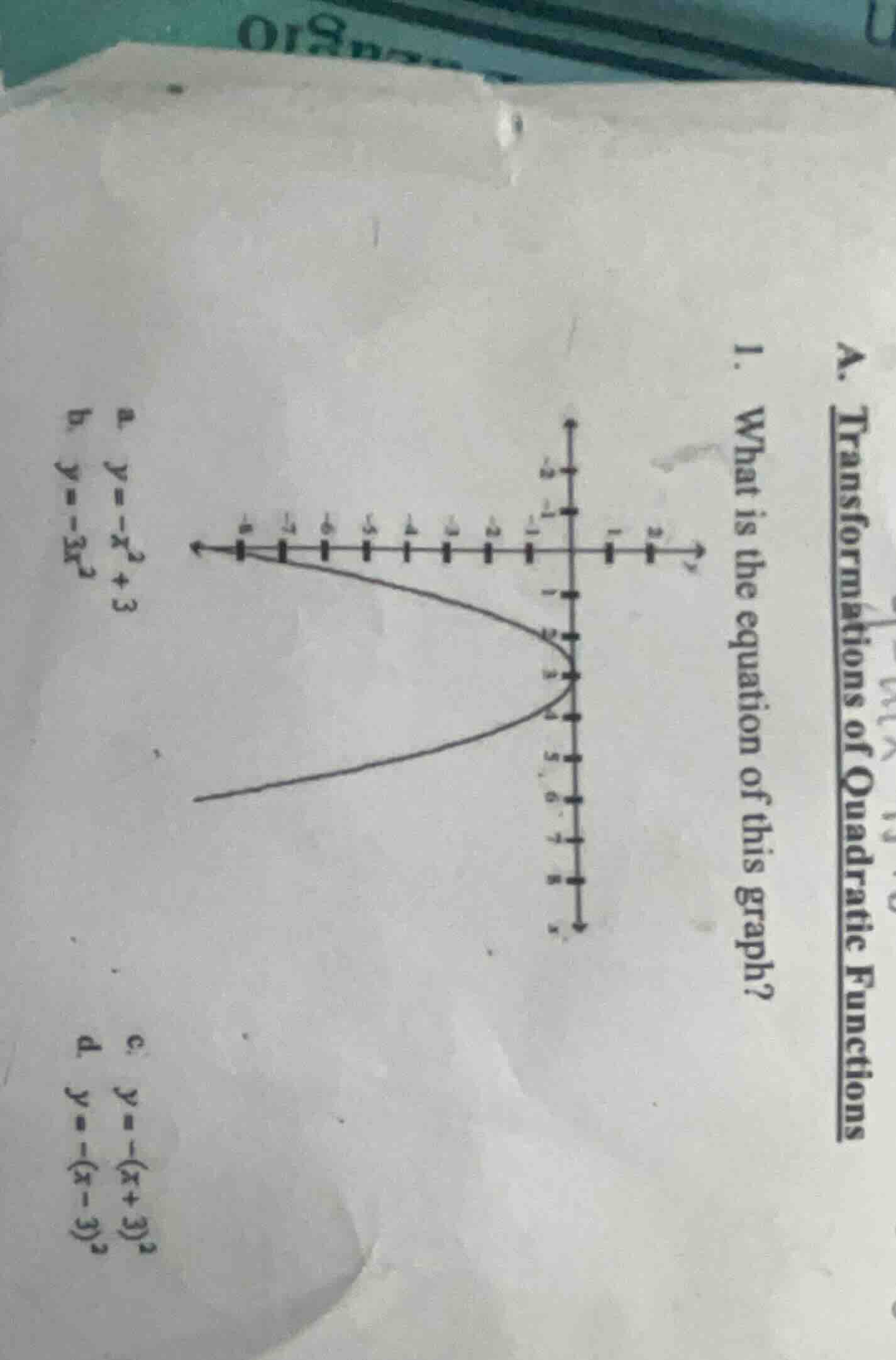 a. transformations of quadratic functions 1. what is the equation of th…