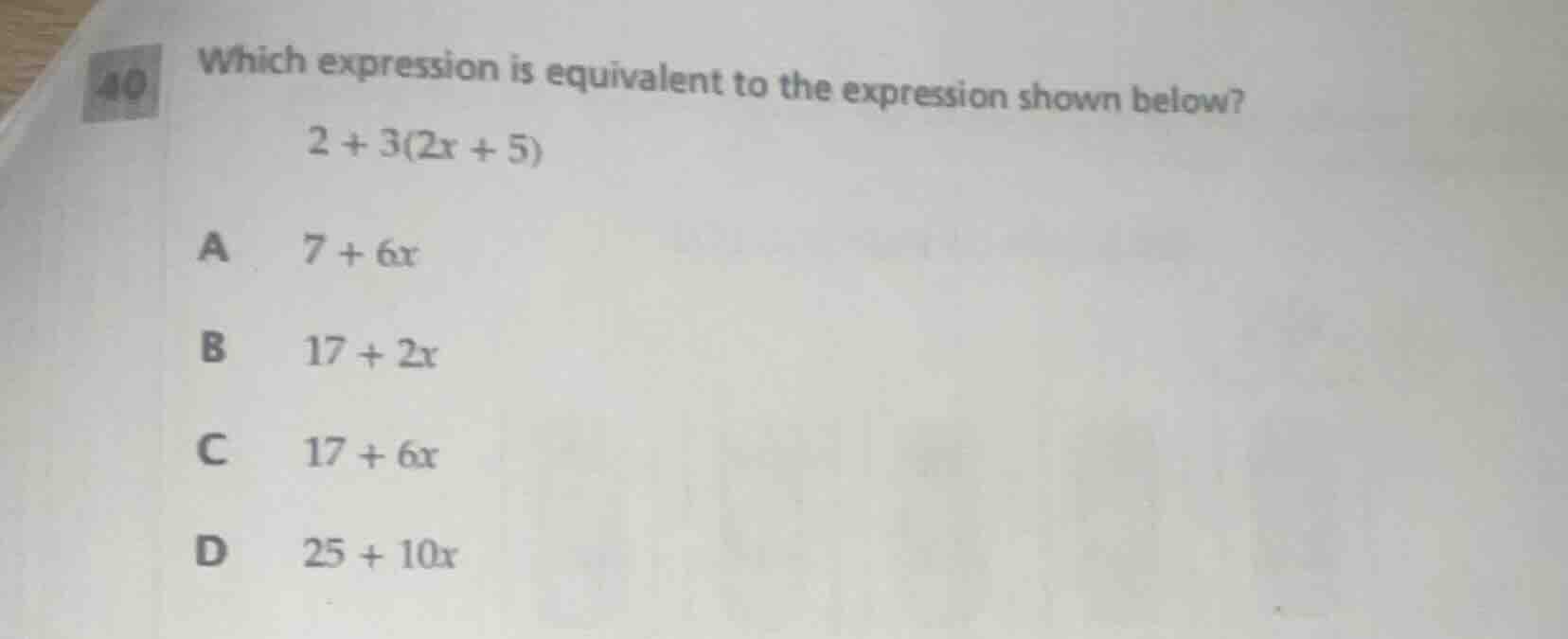 40 which expression is equivalent to the expression shown below? $2 + 3…