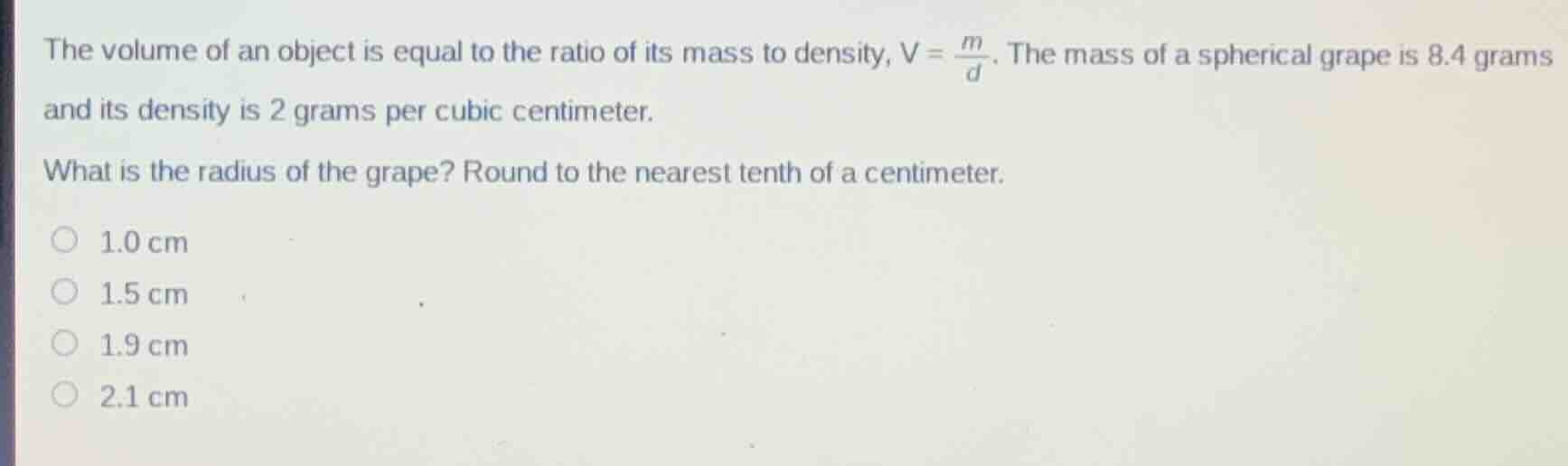 the volume of an object is equal to the ratio of its mass to density, $…