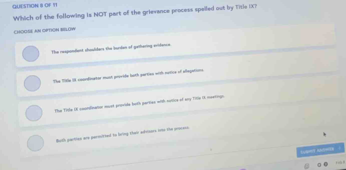 question 8 of 11 which of the following is not part of the grievance pr…