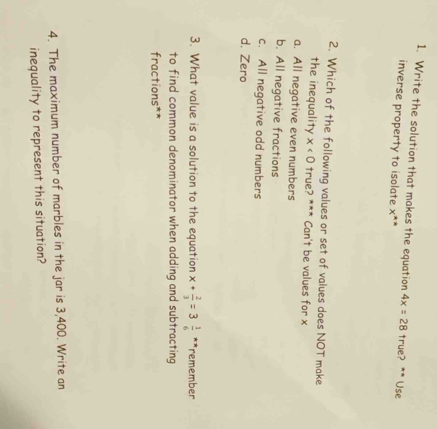 1. write the solution that makes the equation ( 4x = 28 ) true? ** use …