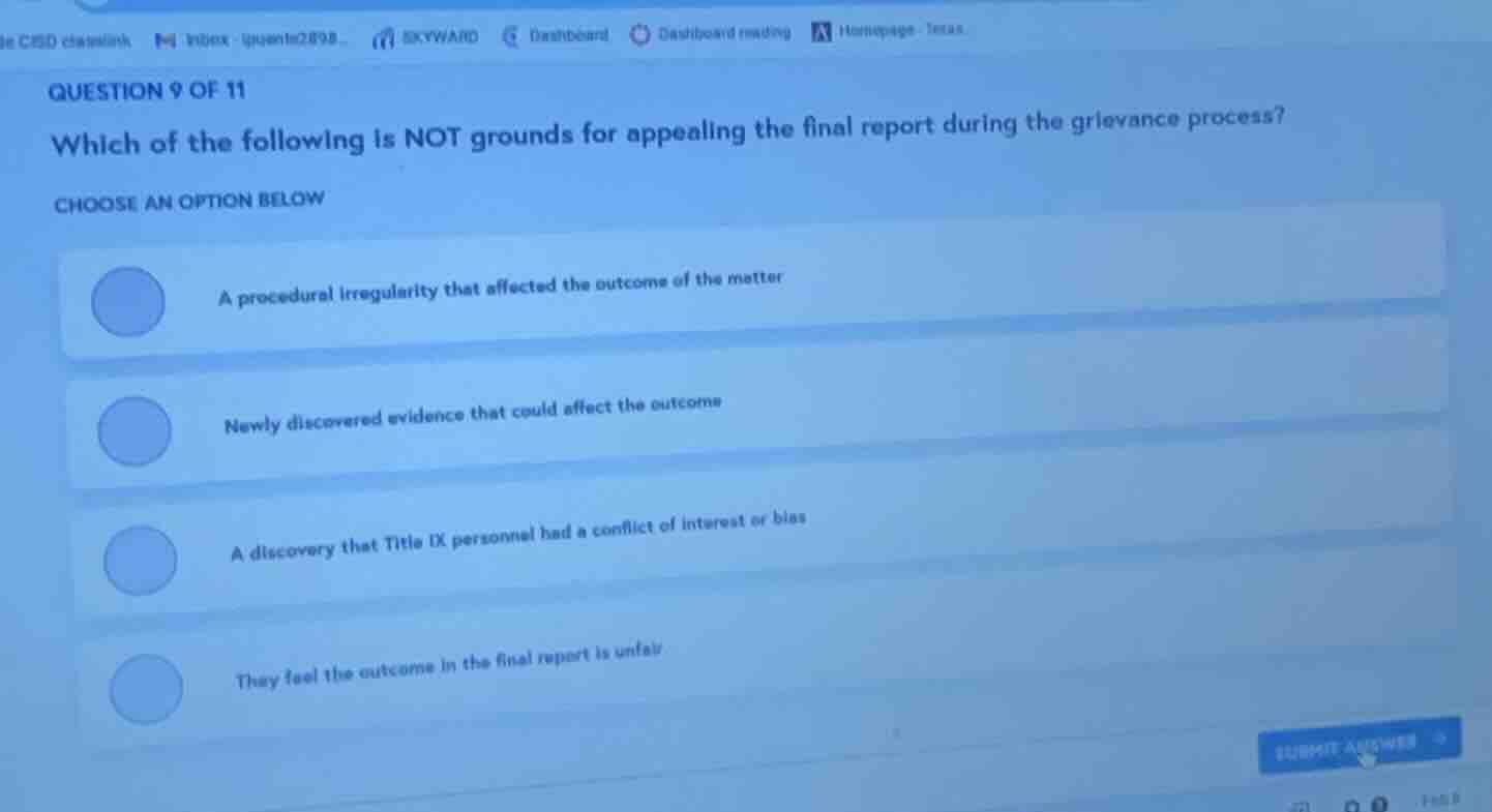 question 9 of 11 which of the following is not grounds for appealing th…