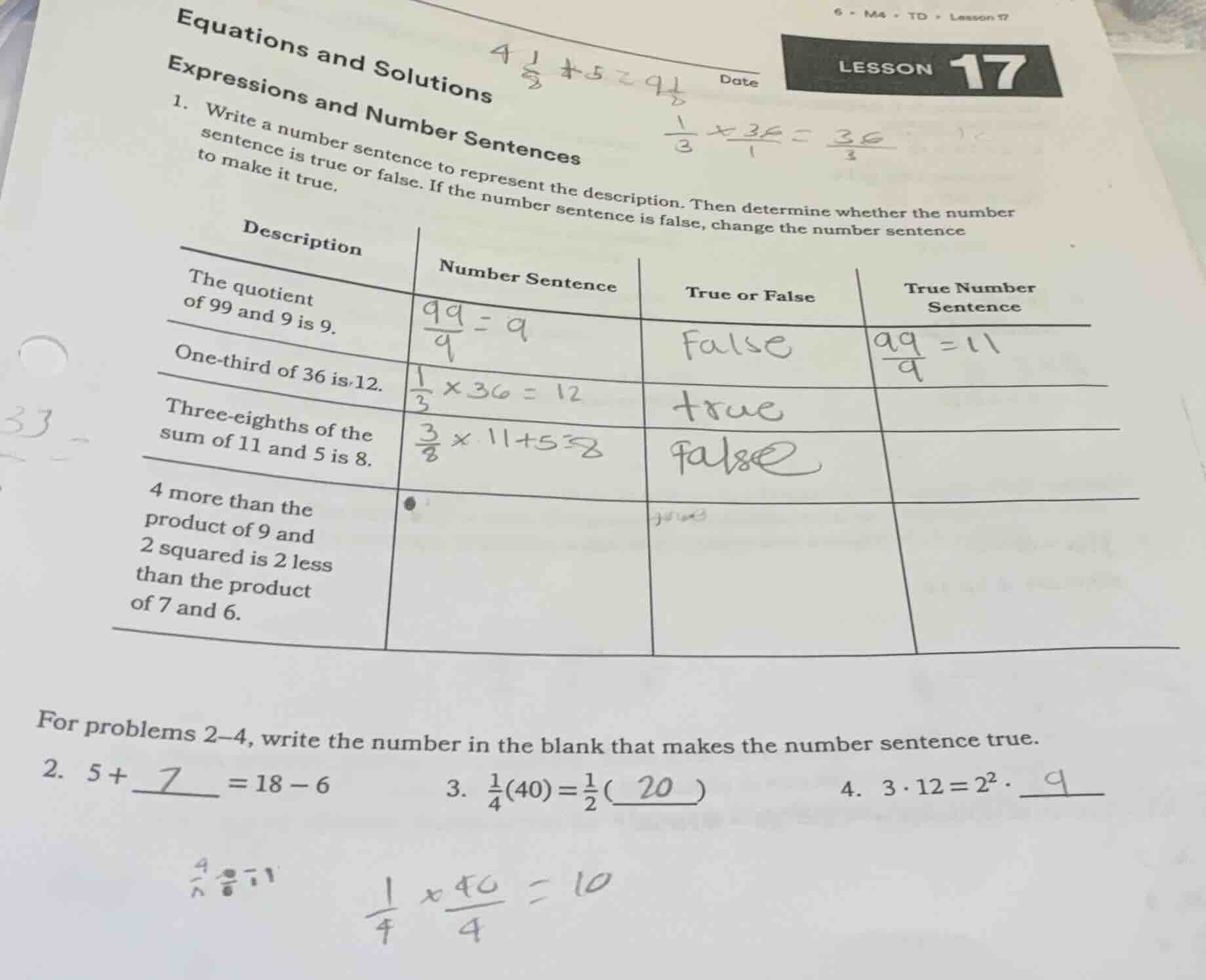 equations and solutions expressions and number sentences 1. write a num…