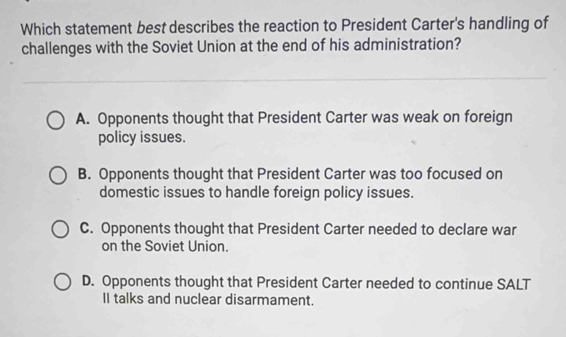 which statement best describes the reaction to president carters handli…