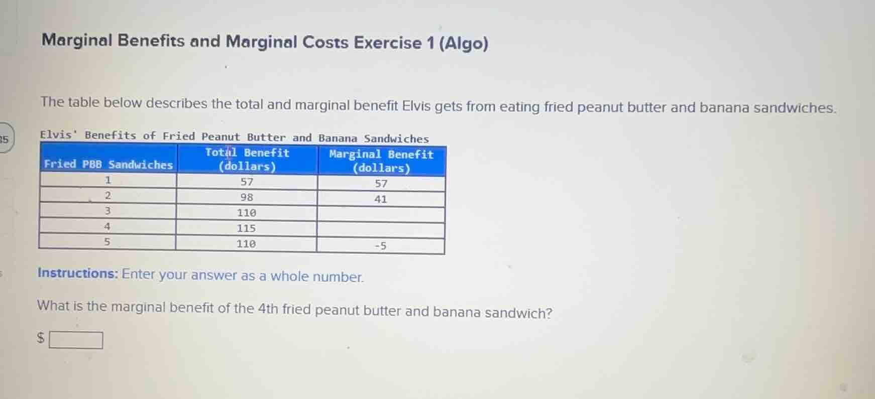 marginal benefits and marginal costs exercise 1 (algo) the table below …
